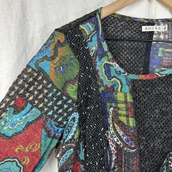 Adore Artsy Mixed Media Patchwork Textured Long Sleeve Tunic Top Womens Size M - Picture 6 of 13